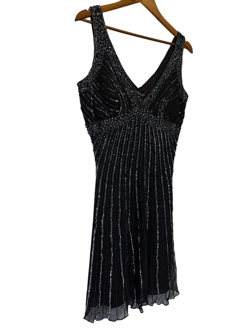 NWT Vintage 100% Silk Full Beaded Sleeveless Dress V-Neck Black 10 Sparkle